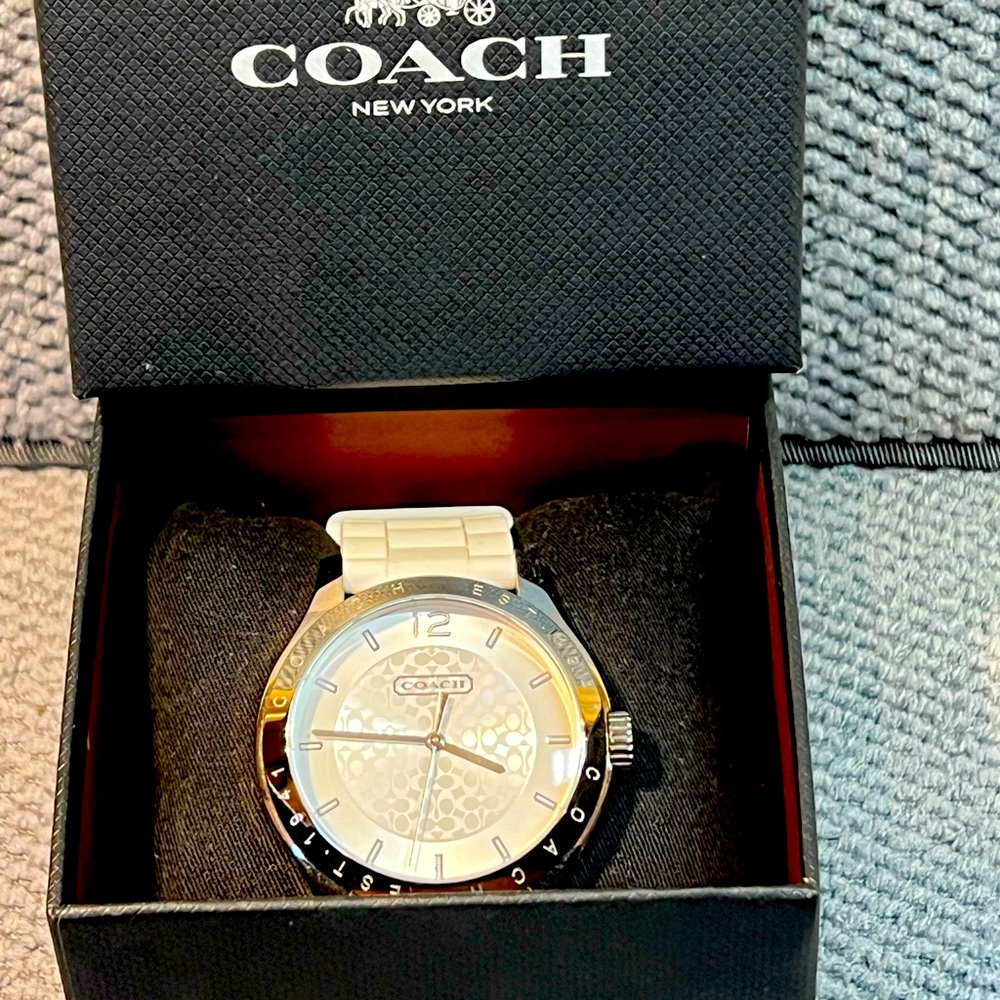 Coach Accessories | Coach Watch White Rubber Band | Color: Silver/White